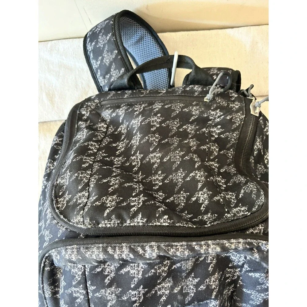 Embark Backpack Black Grey Houndstooth Pattern Multi Pocket Travel School Bag